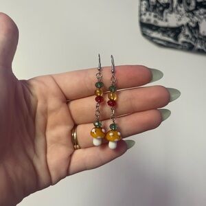 Handmade Whimsical Mushroom Earrings with Multicolor Beads (Stainless Steel)